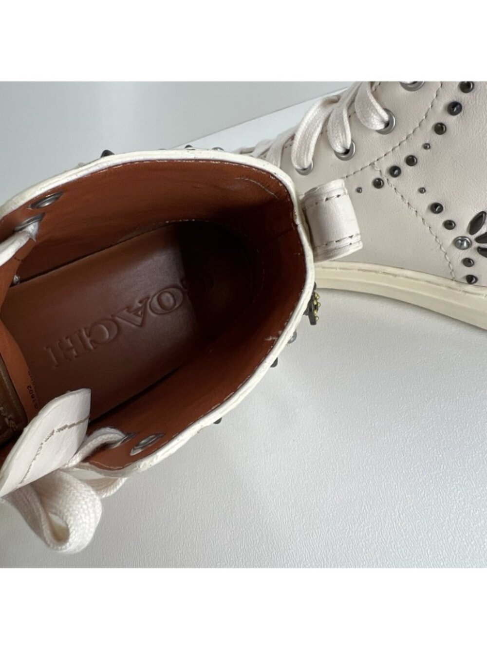 Coach C216 Prairie Rivet High Top Sneaker Women Size 5B Leather Studded OffWhite - Picture 11 of 13